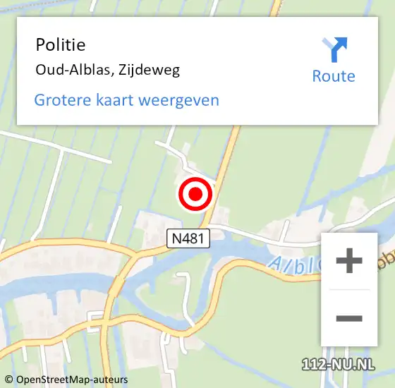 Locatie op kaart van de 112 melding: Politie Oud-Alblas, Zijdeweg op 24 juni 2023 00:04
