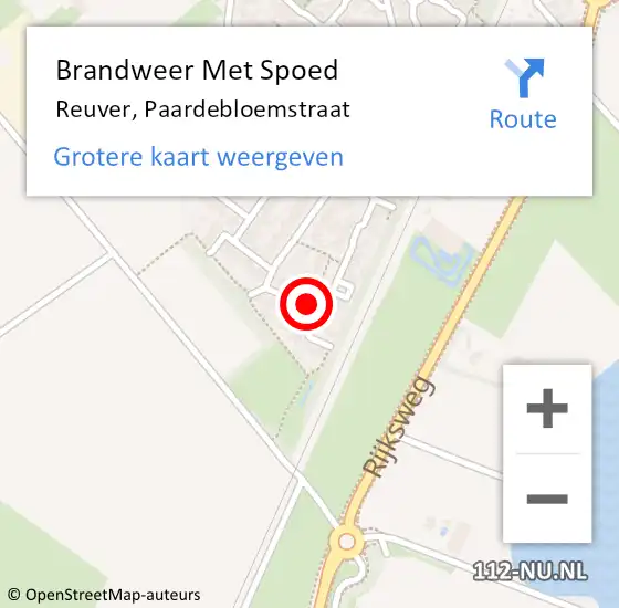 Locatie op kaart van de 112 melding: Brandweer Met Spoed Naar Reuver, Paardebloemstraat op 24 juni 2023 01:02