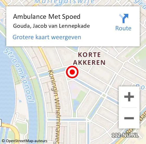 Locatie op kaart van de 112 melding: Ambulance Met Spoed Naar Gouda, Jacob van Lennepkade op 24 juni 2023 01:15