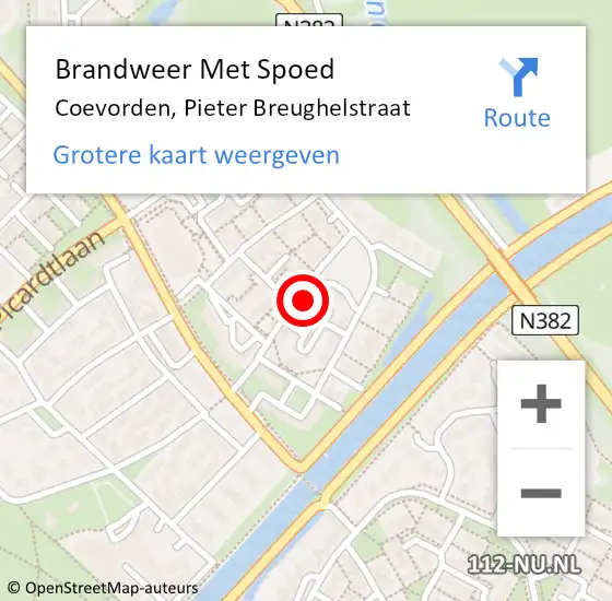 Locatie op kaart van de 112 melding: Brandweer Met Spoed Naar Coevorden, Pieter Breughelstraat op 24 juni 2023 02:48