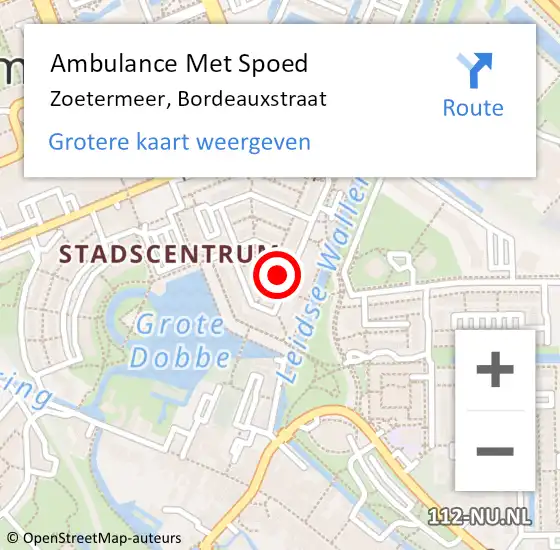 Locatie op kaart van de 112 melding: Ambulance Met Spoed Naar Zoetermeer, Bordeauxstraat op 24 juni 2023 04:30