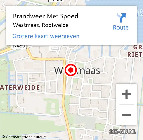 Locatie op kaart van de 112 melding: Brandweer Met Spoed Naar Westmaas, Rootweide op 24 juni 2023 07:45