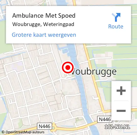 Locatie op kaart van de 112 melding: Ambulance Met Spoed Naar Woubrugge, Weteringpad op 24 juni 2023 08:16