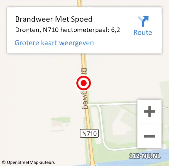 Locatie op kaart van de 112 melding: Brandweer Met Spoed Naar Dronten, N710 hectometerpaal: 6,2 op 24 juni 2023 08:25