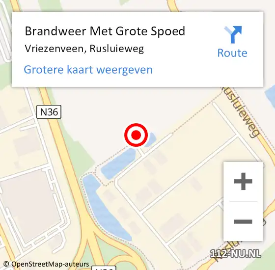 Locatie op kaart van de 112 melding: Brandweer Met Grote Spoed Naar Vriezenveen, Rusluieweg op 24 juni 2023 08:37