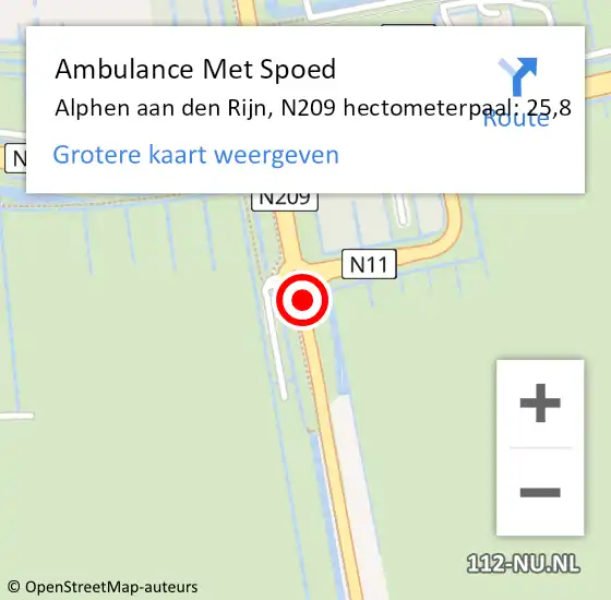 Locatie op kaart van de 112 melding: Ambulance Met Spoed Naar Alphen aan den Rijn, N209 hectometerpaal: 25,8 op 24 juni 2023 09:16