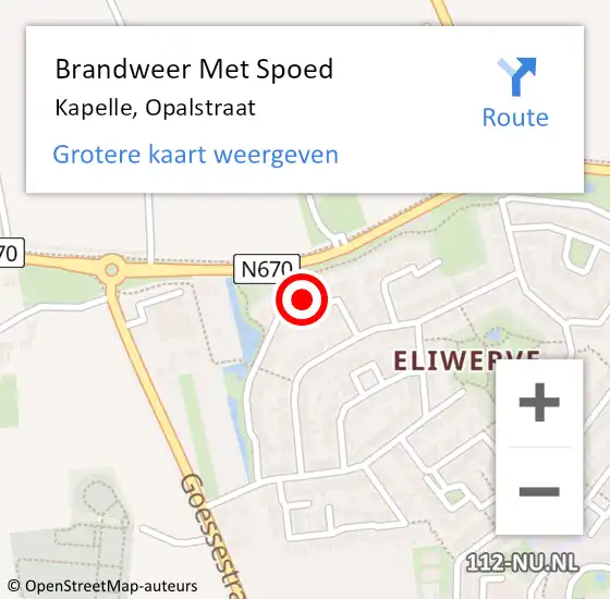 Locatie op kaart van de 112 melding: Brandweer Met Spoed Naar Kapelle, Opalstraat op 24 juni 2023 09:23