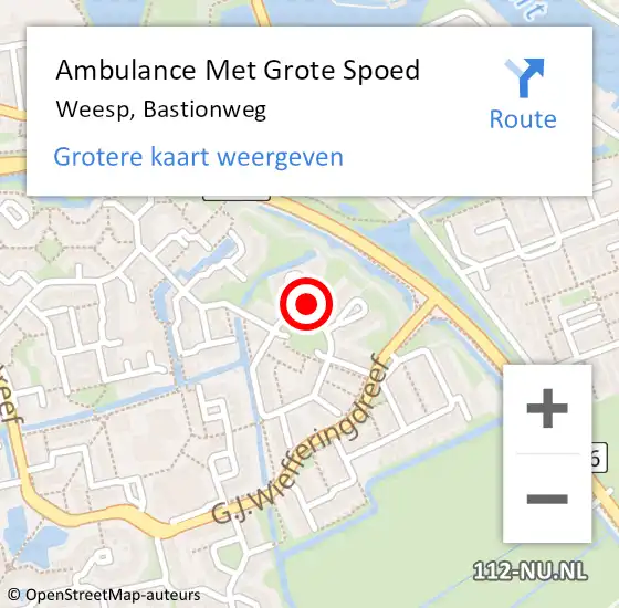 Locatie op kaart van de 112 melding: Ambulance Met Grote Spoed Naar Weesp, Bastionweg op 24 juni 2023 09:29