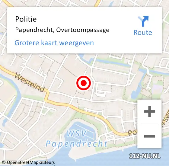 Locatie op kaart van de 112 melding: Politie Papendrecht, Overtoompassage op 24 juni 2023 09:40