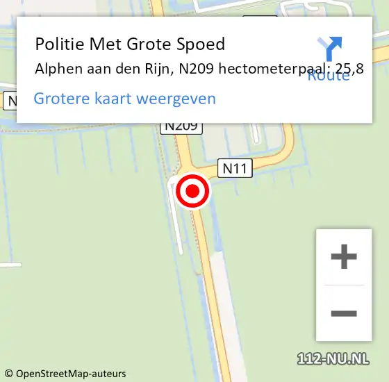 Locatie op kaart van de 112 melding: Politie Met Grote Spoed Naar Alphen aan den Rijn, N209 hectometerpaal: 25,8 op 24 juni 2023 09:41