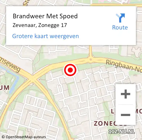 Locatie op kaart van de 112 melding: Brandweer Met Spoed Naar Zevenaar, Zonegge 17 op 24 juni 2023 09:42