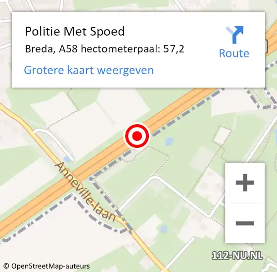 Locatie op kaart van de 112 melding: Politie Met Spoed Naar Breda, A58 hectometerpaal: 57,2 op 24 juni 2023 10:01