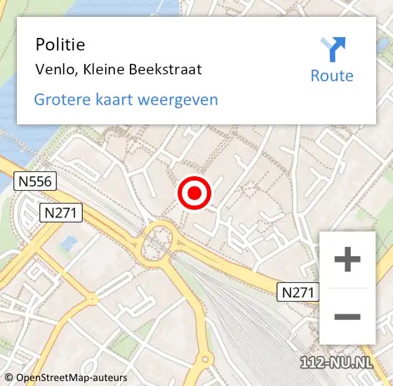 Locatie op kaart van de 112 melding: Politie Venlo, Kleine Beekstraat op 24 juni 2023 10:04