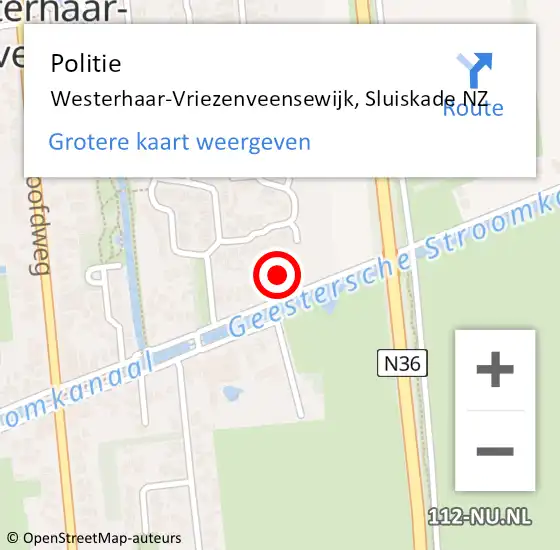 Locatie op kaart van de 112 melding: Politie Westerhaar-Vriezenveensewijk, Sluiskade NZ op 24 juni 2023 10:10