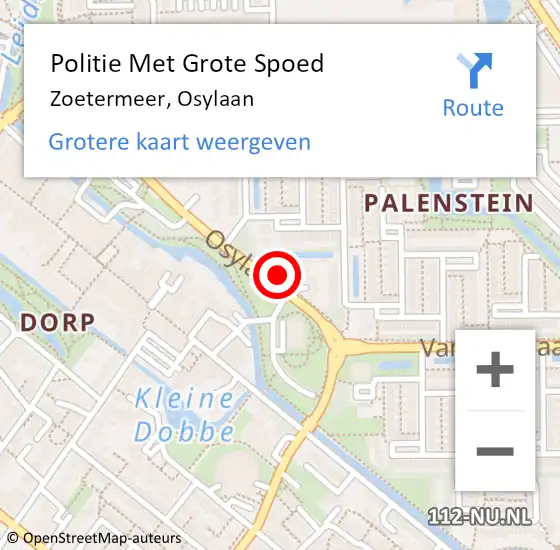 Locatie op kaart van de 112 melding: Politie Met Grote Spoed Naar Zoetermeer, Osylaan op 24 juni 2023 10:57