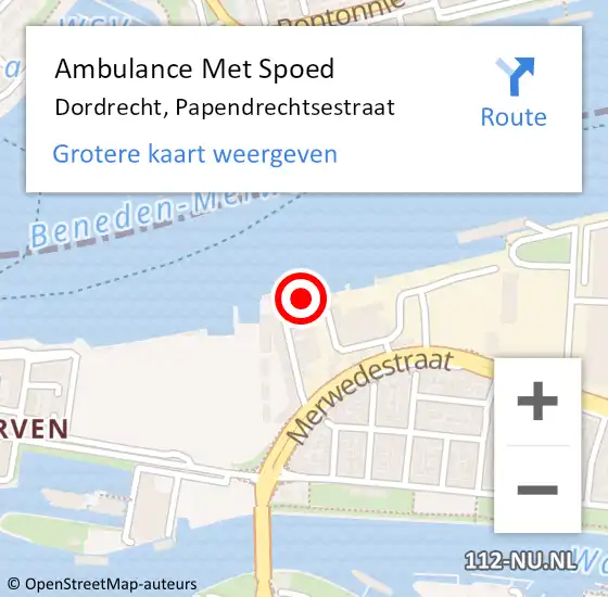 Locatie op kaart van de 112 melding: Ambulance Met Spoed Naar Dordrecht, Papendrechtsestraat op 24 juni 2023 11:24