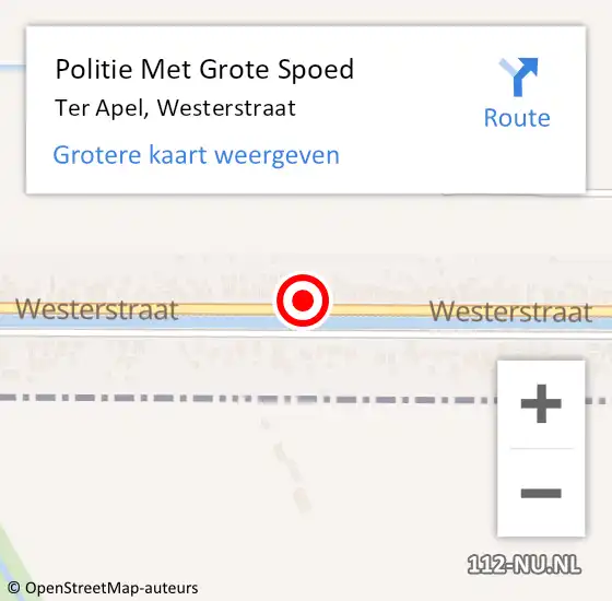 Locatie op kaart van de 112 melding: Politie Met Grote Spoed Naar Ter Apel, Westerstraat op 24 juni 2023 11:38