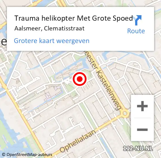 Locatie op kaart van de 112 melding: Trauma helikopter Met Grote Spoed Naar Aalsmeer, Clematisstraat op 24 juni 2023 12:19