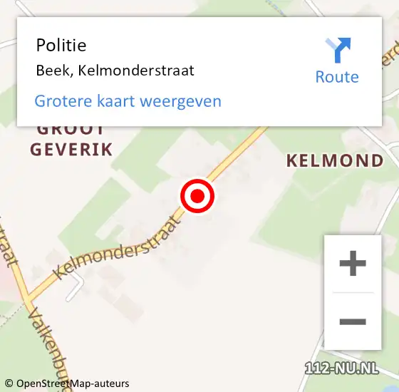 Locatie op kaart van de 112 melding: Politie Beek, Kelmonderstraat op 24 juni 2023 12:29