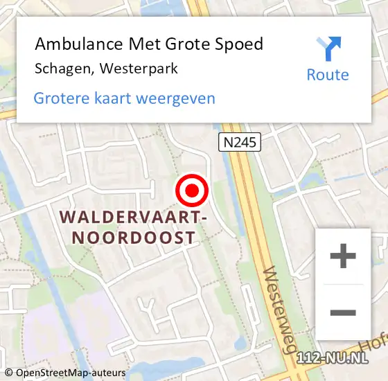 Locatie op kaart van de 112 melding: Ambulance Met Grote Spoed Naar Schagen, Westerpark op 24 juni 2023 12:46