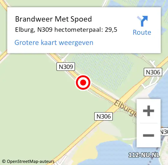 Locatie op kaart van de 112 melding: Brandweer Met Spoed Naar Elburg, N309 hectometerpaal: 29,5 op 24 juni 2023 12:47