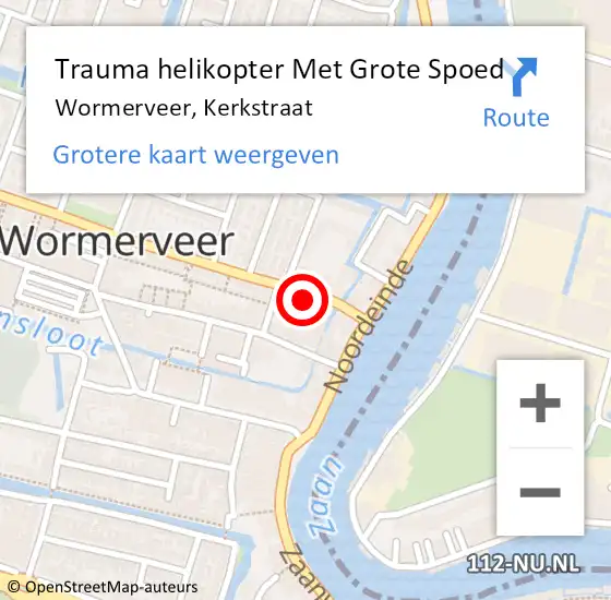 Locatie op kaart van de 112 melding: Trauma helikopter Met Grote Spoed Naar Wormerveer, Kerkstraat op 24 juni 2023 12:49