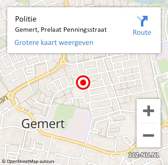 Locatie op kaart van de 112 melding: Politie Gemert, Prelaat Penningsstraat op 24 juni 2023 13:14