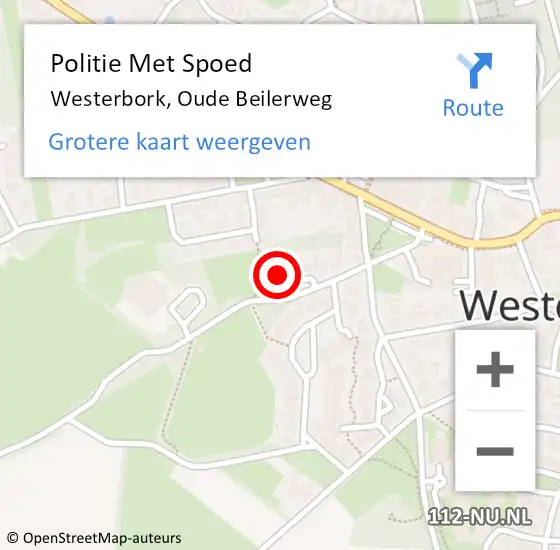 Locatie op kaart van de 112 melding: Politie Met Spoed Naar Westerbork, Oude Beilerweg op 24 juni 2023 13:26