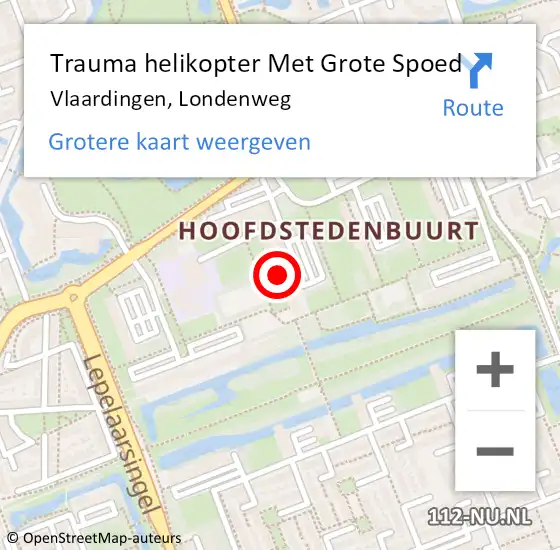 Locatie op kaart van de 112 melding: Trauma helikopter Met Grote Spoed Naar Vlaardingen, Londenweg op 24 juni 2023 13:33