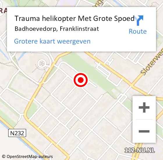 Locatie op kaart van de 112 melding: Trauma helikopter Met Grote Spoed Naar Badhoevedorp, Franklinstraat op 24 juni 2023 13:35