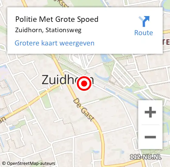 Locatie op kaart van de 112 melding: Politie Met Grote Spoed Naar Zuidhorn, Stationsweg op 24 juni 2023 13:52