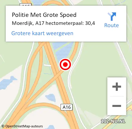 Locatie op kaart van de 112 melding: Politie Met Grote Spoed Naar Moerdijk, A17 hectometerpaal: 30,4 op 24 juni 2023 14:08