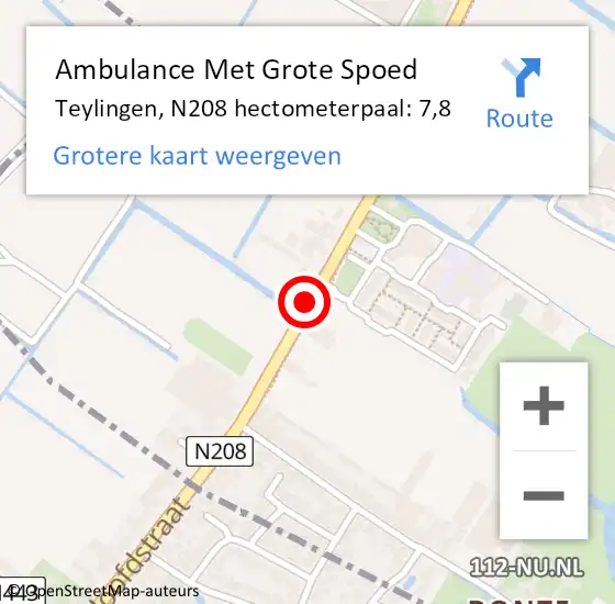 Locatie op kaart van de 112 melding: Ambulance Met Grote Spoed Naar Teylingen, N208 hectometerpaal: 7,8 op 24 juni 2023 14:25