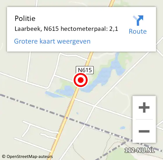 Locatie op kaart van de 112 melding: Politie Laarbeek, N615 hectometerpaal: 2,1 op 24 juni 2023 14:54