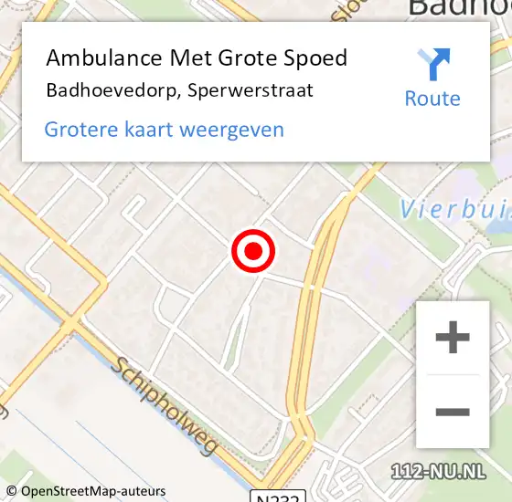 Locatie op kaart van de 112 melding: Ambulance Met Grote Spoed Naar Badhoevedorp, Sperwerstraat op 24 juni 2023 15:01