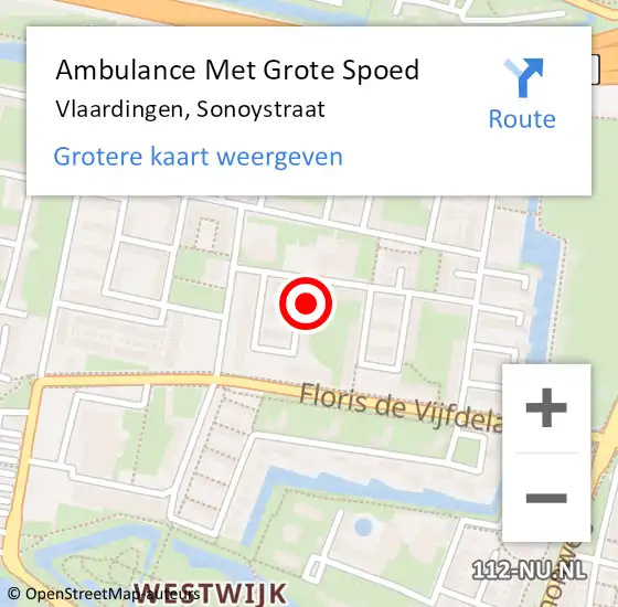 Locatie op kaart van de 112 melding: Ambulance Met Grote Spoed Naar Vlaardingen, Sonoystraat op 24 juni 2023 15:21