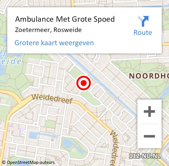 Locatie op kaart van de 112 melding: Ambulance Met Grote Spoed Naar Zoetermeer, Rosweide op 24 juni 2023 16:21