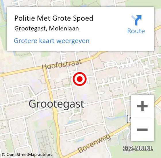 Locatie op kaart van de 112 melding: Politie Met Grote Spoed Naar Grootegast, Molenlaan op 24 juni 2023 16:40