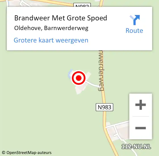 Locatie op kaart van de 112 melding: Brandweer Met Grote Spoed Naar Oldehove, Barnwerderweg op 24 juni 2023 16:40