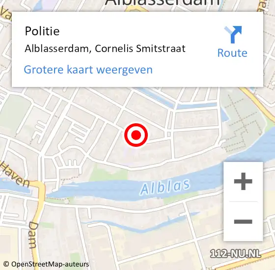 Locatie op kaart van de 112 melding: Politie Alblasserdam, Cornelis Smitstraat op 24 juni 2023 16:44