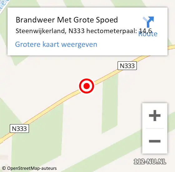 Locatie op kaart van de 112 melding: Brandweer Met Grote Spoed Naar Steenwijkerland, N333 hectometerpaal: 14,6 op 24 juni 2023 16:47