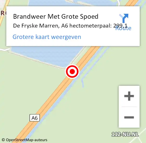 Locatie op kaart van de 112 melding: Brandweer Met Grote Spoed Naar De Fryske Marren, A6 hectometerpaal: 299,1 op 24 juni 2023 16:50