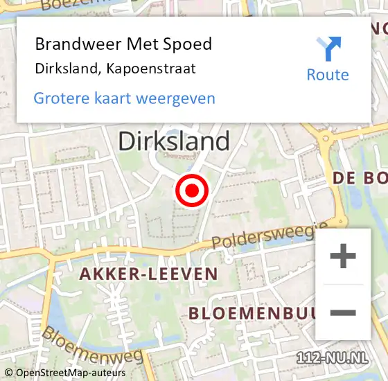 Locatie op kaart van de 112 melding: Brandweer Met Spoed Naar Dirksland, Kapoenstraat op 13 oktober 2013 07:37