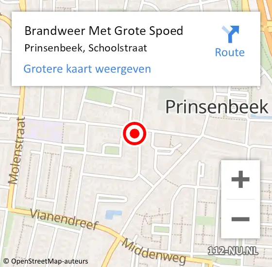 Locatie op kaart van de 112 melding: Brandweer Met Grote Spoed Naar Prinsenbeek, Schoolstraat op 24 juni 2023 17:08