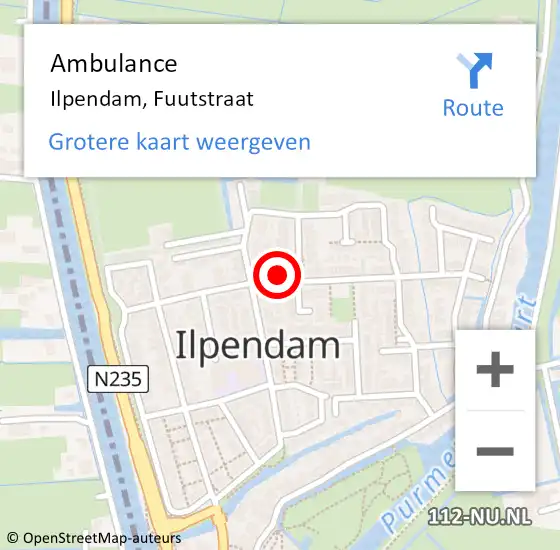 Locatie op kaart van de 112 melding: Ambulance Ilpendam, Fuutstraat op 24 juni 2023 17:13