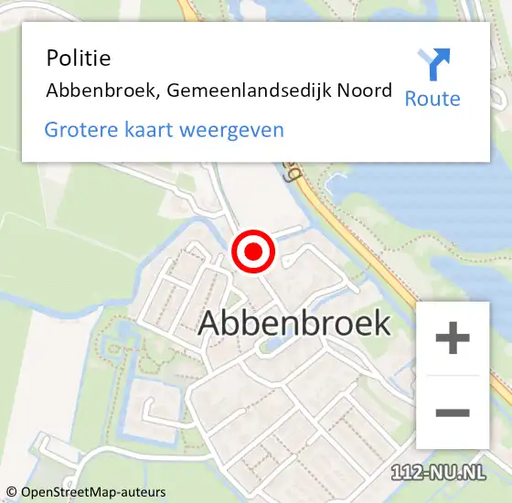 Locatie op kaart van de 112 melding: Politie Abbenbroek, Gemeenlandsedijk Noord op 24 juni 2023 17:22