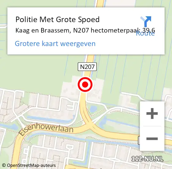 Locatie op kaart van de 112 melding: Politie Met Grote Spoed Naar Kaag en Braassem, N207 hectometerpaal: 39,6 op 24 juni 2023 17:28