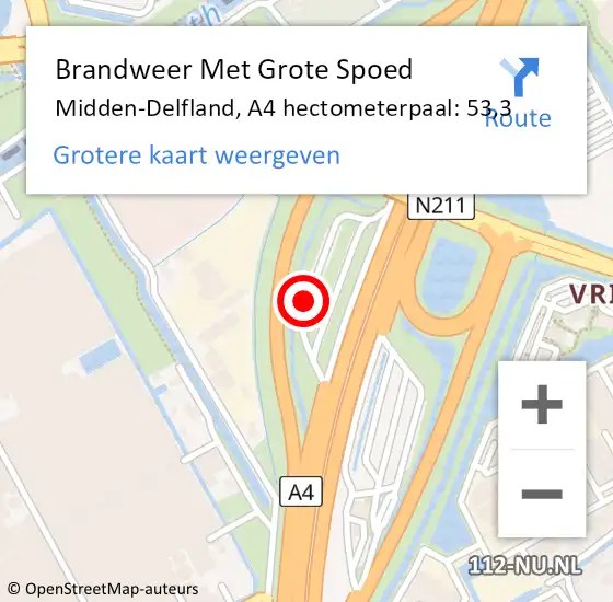 Locatie op kaart van de 112 melding: Brandweer Met Grote Spoed Naar Midden-Delfland, A4 hectometerpaal: 53,3 op 24 juni 2023 17:55