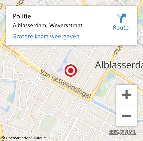 Locatie op kaart van de 112 melding: Politie Alblasserdam, Weversstraat op 24 juni 2023 18:05