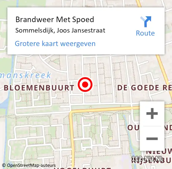 Locatie op kaart van de 112 melding: Brandweer Met Spoed Naar Sommelsdijk, Joos Jansestraat op 13 oktober 2013 07:41